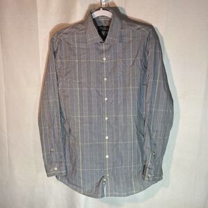61-8 KENNETH COLE blue gingham slim fit non iron button up shirt 15 1/2 32/33